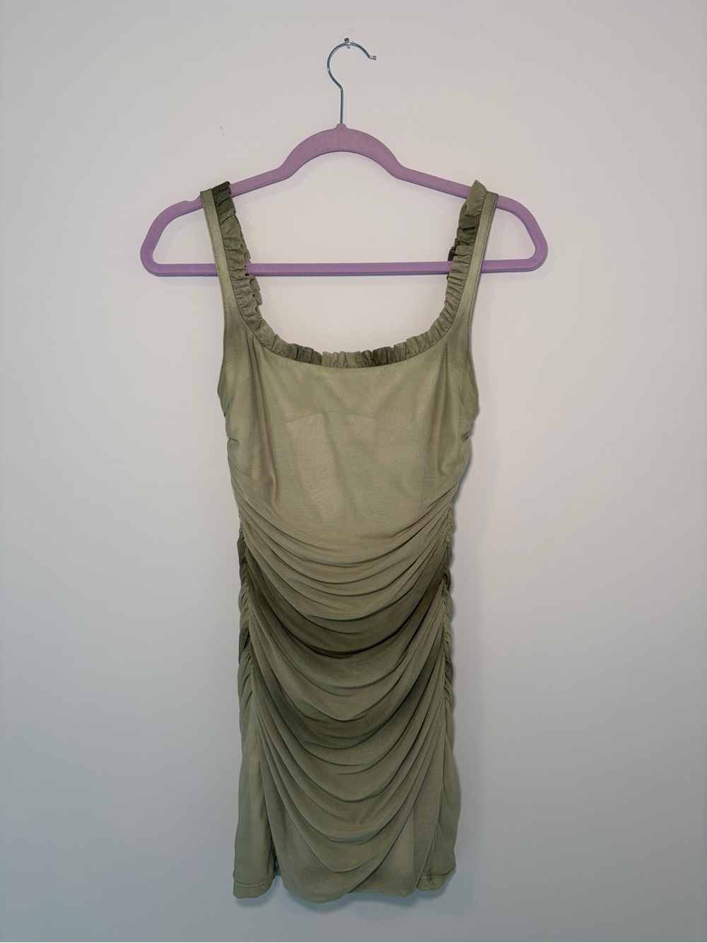 Olive Green Ruched Dress
